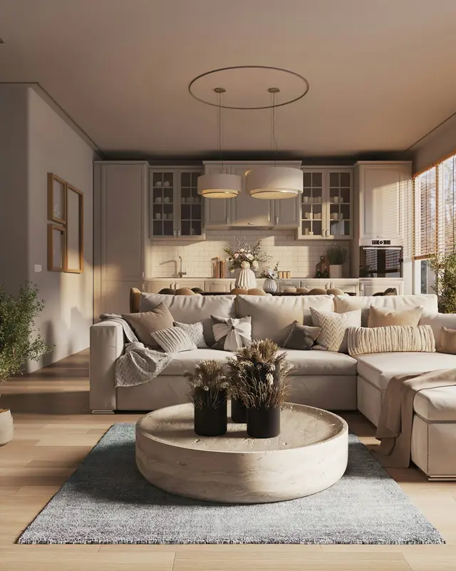 why-choose-opulence-painting Neutral-toned living room and kitchen with a modern, cozy vibe phoenix az